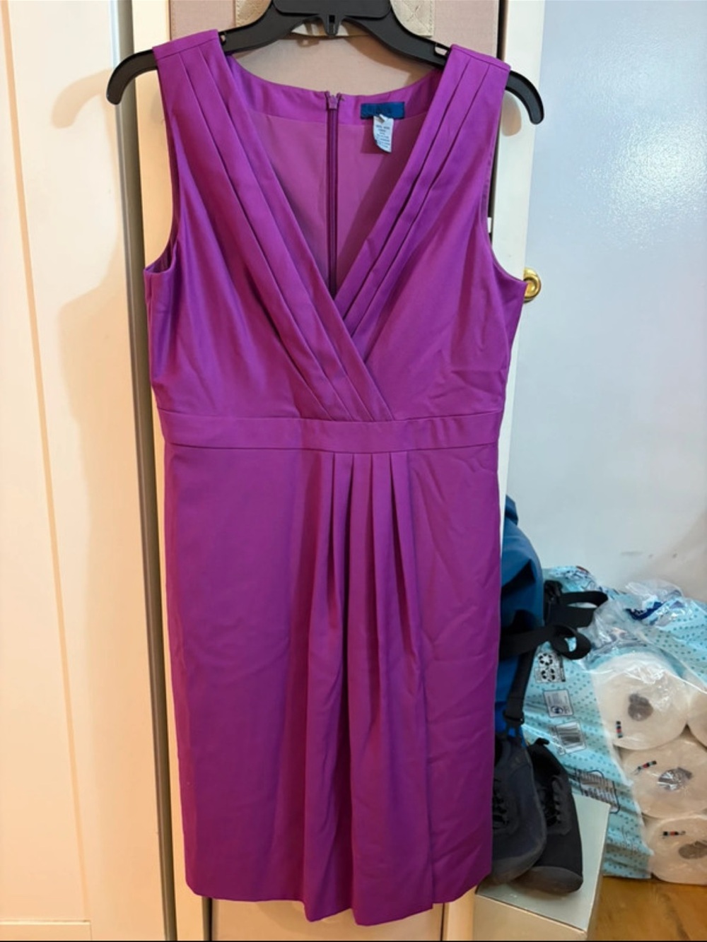 JCrew Sleeveless Purple V-Neck Pleated Wool Sheath Dress